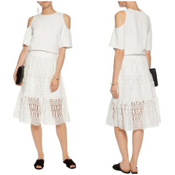 💕DIANE VON FURSTENBERG DVF💕 Tiana Lace Floral Skirt ~ White 2 NWT - Picture 7 of 16